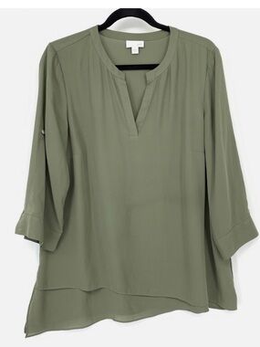J. Jill Olive Split V Neck Olive Green Tunic Large Top